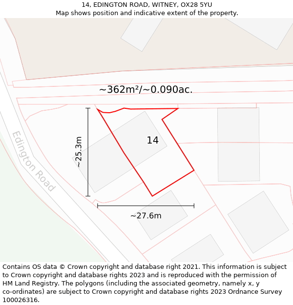 14, EDINGTON ROAD, WITNEY, OX28 5YU: Plot and title map