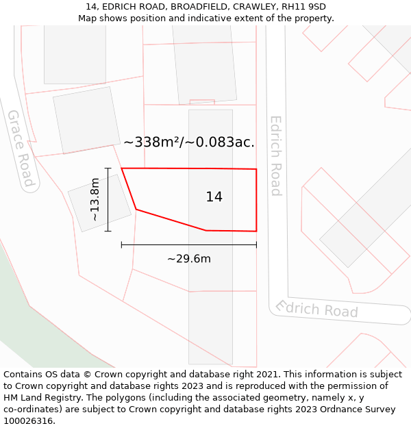 14, EDRICH ROAD, BROADFIELD, CRAWLEY, RH11 9SD: Plot and title map