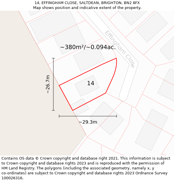 14, EFFINGHAM CLOSE, SALTDEAN, BRIGHTON, BN2 8FX: Plot and title map