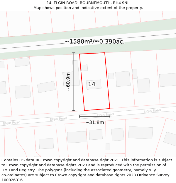 14, ELGIN ROAD, BOURNEMOUTH, BH4 9NL: Plot and title map