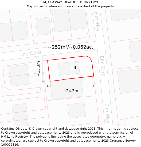 14, ELM WAY, HEATHFIELD, TN21 8YH: Plot and title map