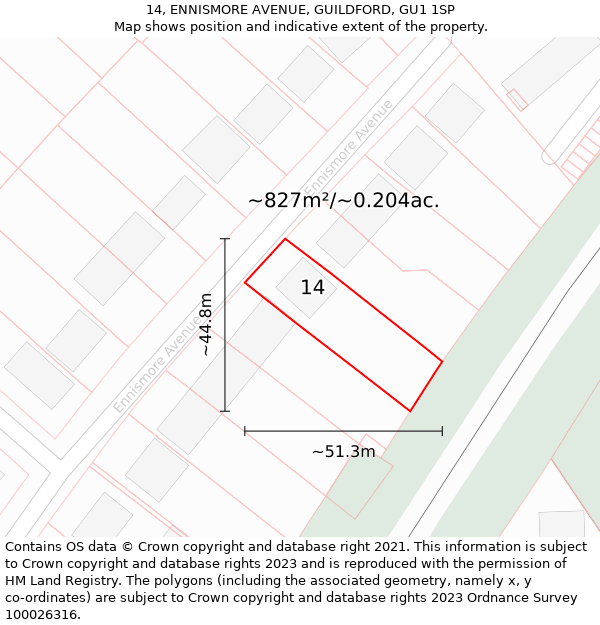 14, ENNISMORE AVENUE, GUILDFORD, GU1 1SP: Plot and title map