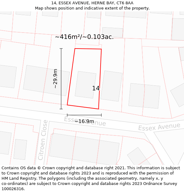 14, ESSEX AVENUE, HERNE BAY, CT6 8AA: Plot and title map