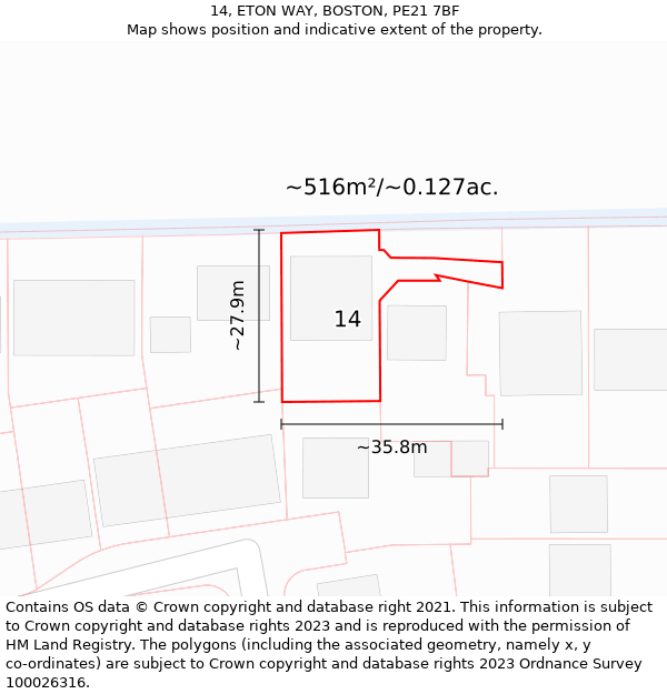 14, ETON WAY, BOSTON, PE21 7BF: Plot and title map