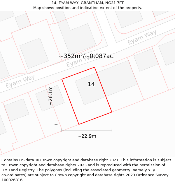 14, EYAM WAY, GRANTHAM, NG31 7FT: Plot and title map