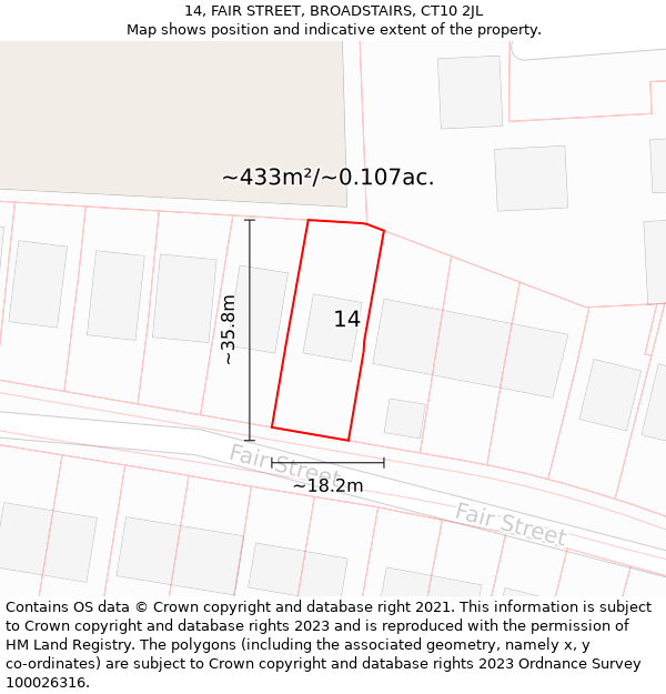 14, FAIR STREET, BROADSTAIRS, CT10 2JL: Plot and title map