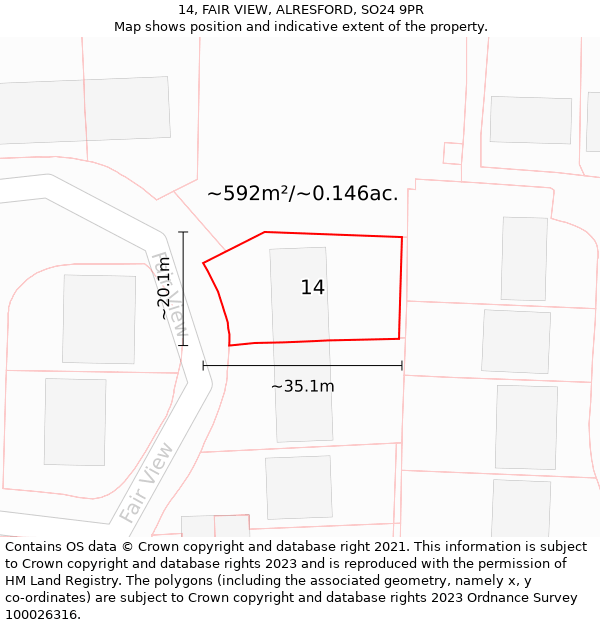 14, FAIR VIEW, ALRESFORD, SO24 9PR: Plot and title map