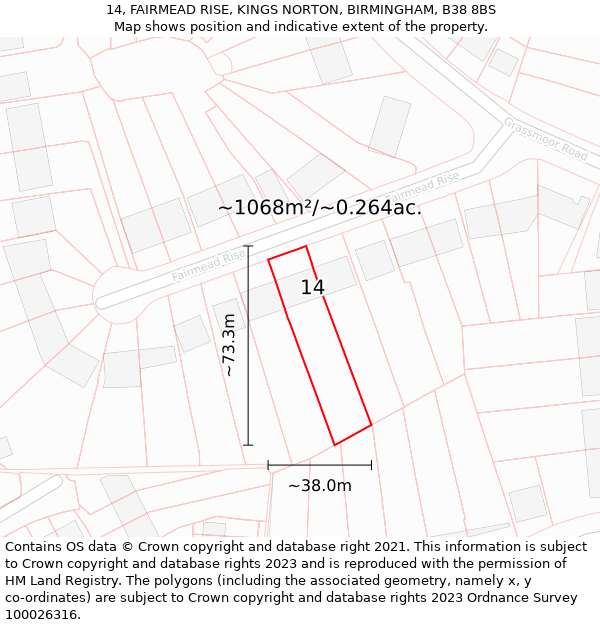 14, FAIRMEAD RISE, KINGS NORTON, BIRMINGHAM, B38 8BS: Plot and title map