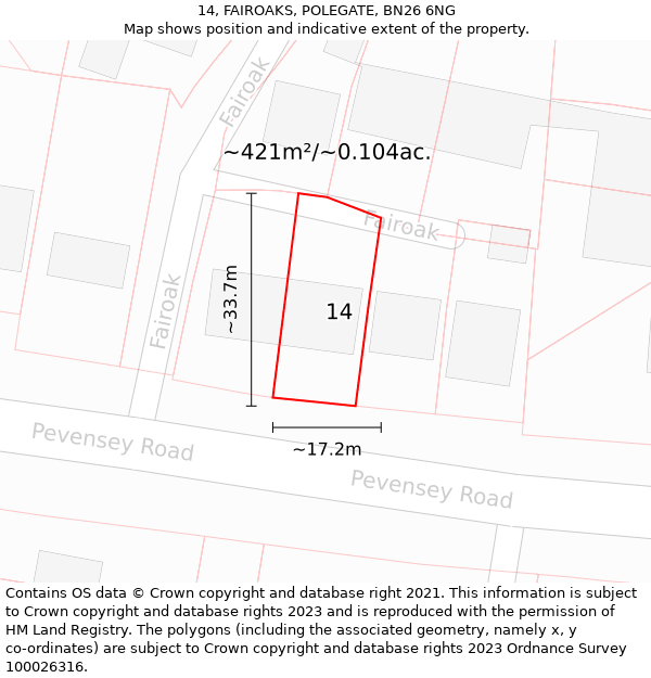 14, FAIROAKS, POLEGATE, BN26 6NG: Plot and title map