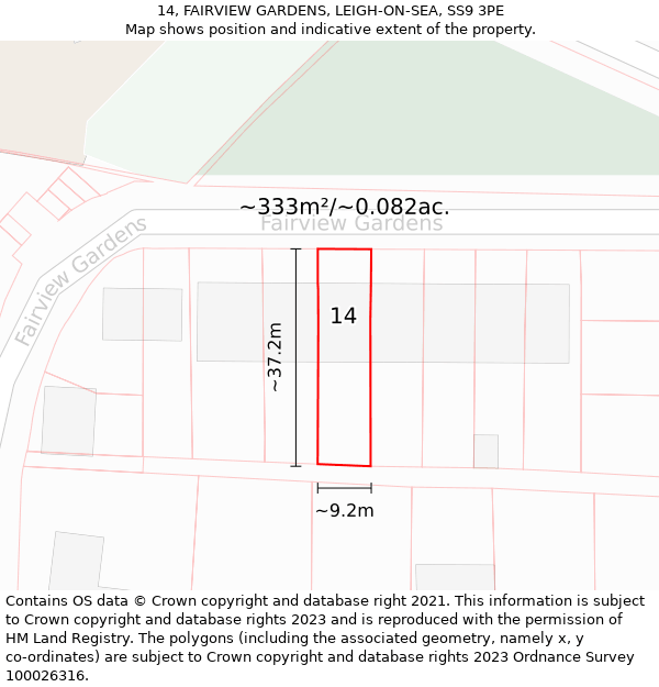 14, FAIRVIEW GARDENS, LEIGH-ON-SEA, SS9 3PE: Plot and title map