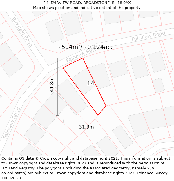 14, FAIRVIEW ROAD, BROADSTONE, BH18 9AX: Plot and title map