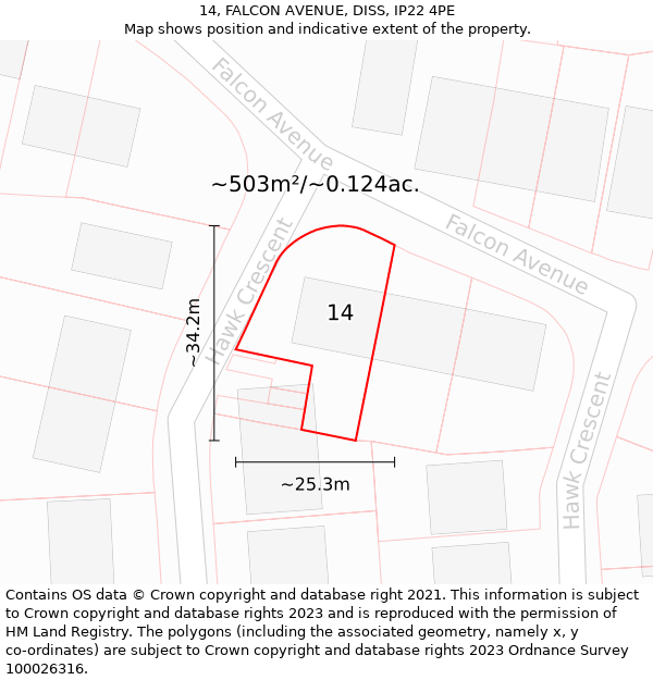 14, FALCON AVENUE, DISS, IP22 4PE: Plot and title map