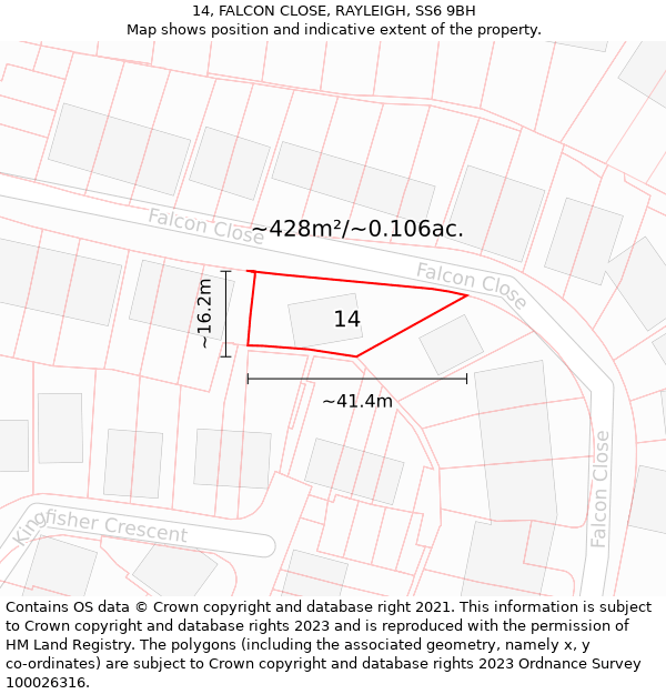 14, FALCON CLOSE, RAYLEIGH, SS6 9BH: Plot and title map