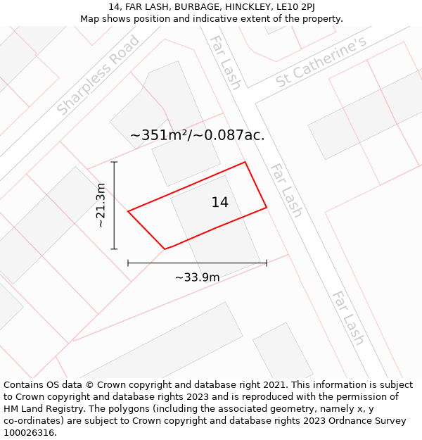 14, FAR LASH, BURBAGE, HINCKLEY, LE10 2PJ: Plot and title map