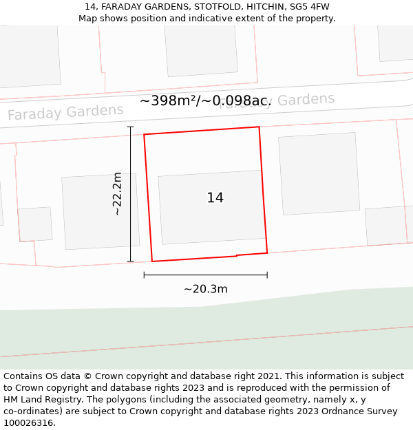 14, FARADAY GARDENS, STOTFOLD, HITCHIN, SG5 4FW: Plot and title map