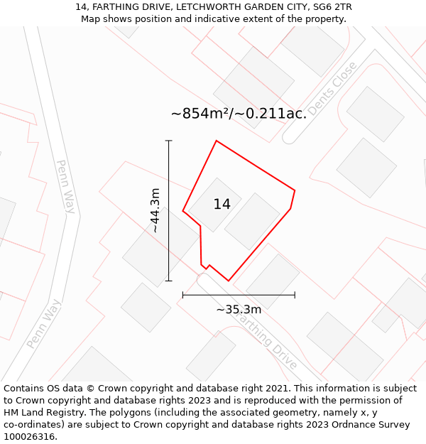 14, FARTHING DRIVE, LETCHWORTH GARDEN CITY, SG6 2TR: Plot and title map