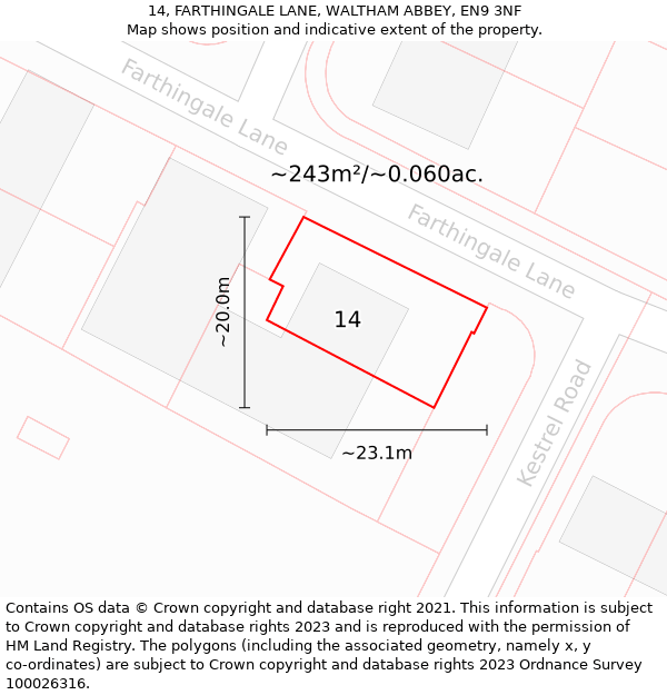 14, FARTHINGALE LANE, WALTHAM ABBEY, EN9 3NF: Plot and title map