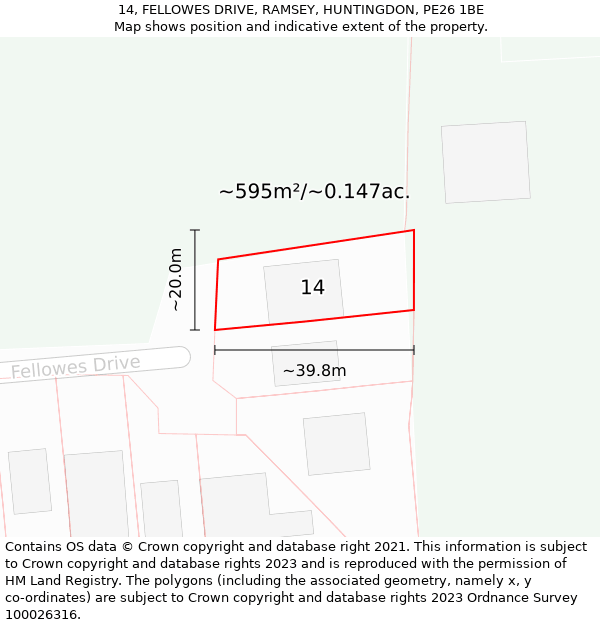 14, FELLOWES DRIVE, RAMSEY, HUNTINGDON, PE26 1BE: Plot and title map