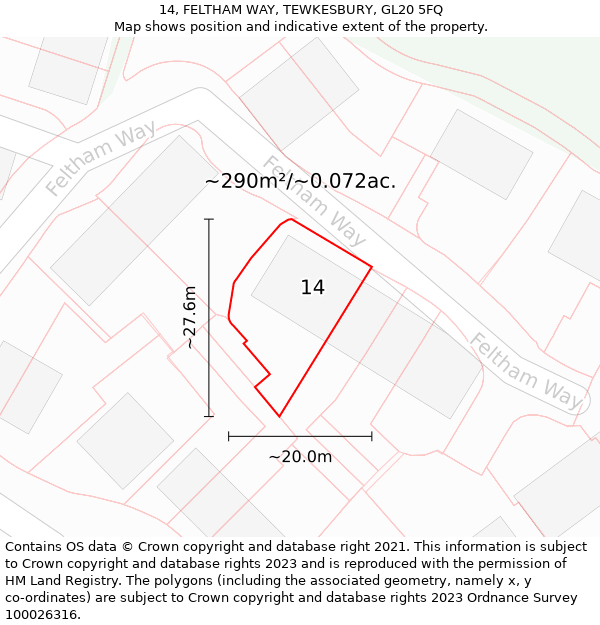 14, FELTHAM WAY, TEWKESBURY, GL20 5FQ: Plot and title map