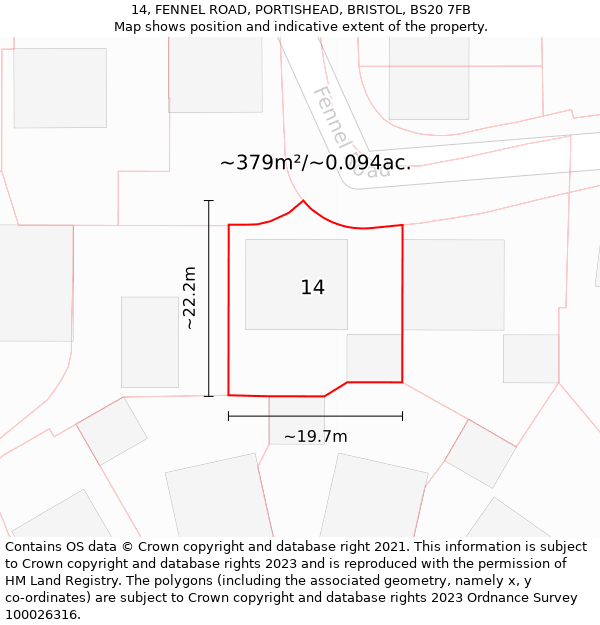 14, FENNEL ROAD, PORTISHEAD, BRISTOL, BS20 7FB: Plot and title map