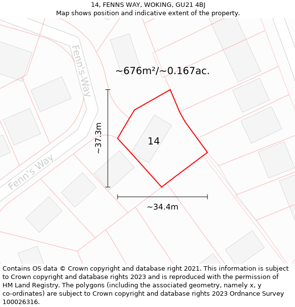 14, FENNS WAY, WOKING, GU21 4BJ: Plot and title map