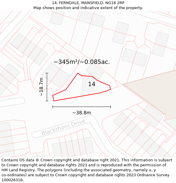 14, FERNDALE, MANSFIELD, NG18 2RP: Plot and title map