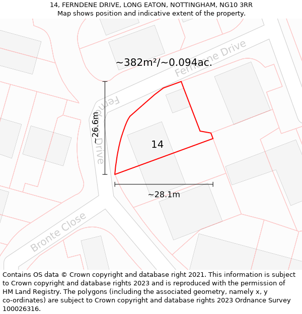 14, FERNDENE DRIVE, LONG EATON, NOTTINGHAM, NG10 3RR: Plot and title map