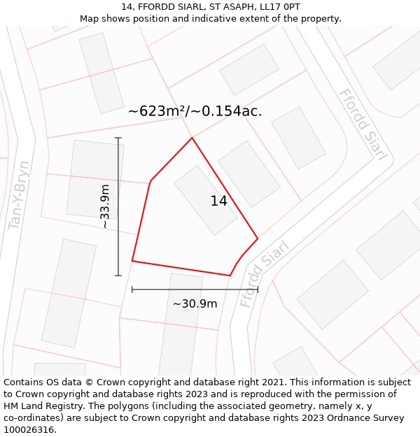 14, FFORDD SIARL, ST ASAPH, LL17 0PT: Plot and title map