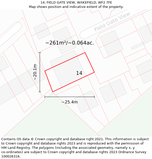 14, FIELD GATE VIEW, WAKEFIELD, WF2 7FE: Plot and title map