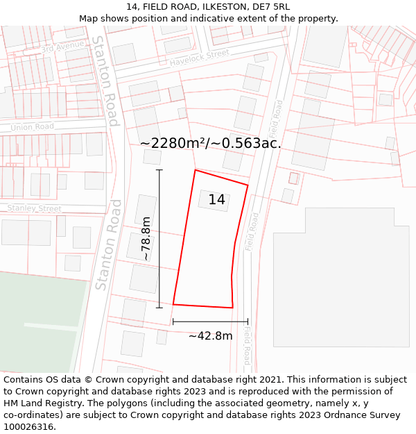 14, FIELD ROAD, ILKESTON, DE7 5RL: Plot and title map