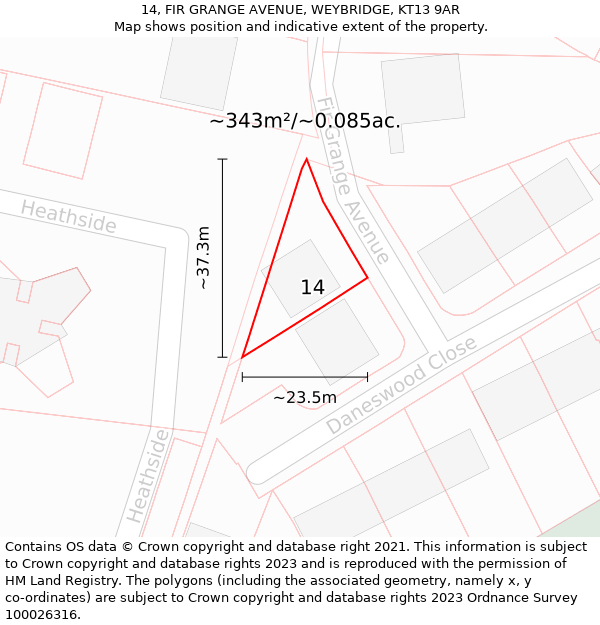 14, FIR GRANGE AVENUE, WEYBRIDGE, KT13 9AR: Plot and title map