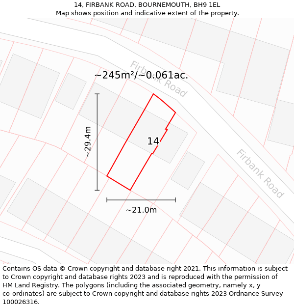 14, FIRBANK ROAD, BOURNEMOUTH, BH9 1EL: Plot and title map