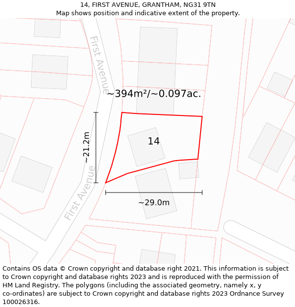 14, FIRST AVENUE, GRANTHAM, NG31 9TN: Plot and title map