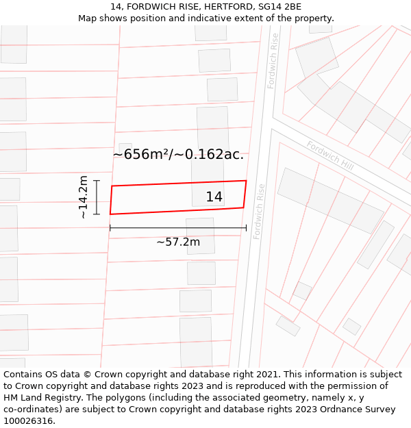 14, FORDWICH RISE, HERTFORD, SG14 2BE: Plot and title map