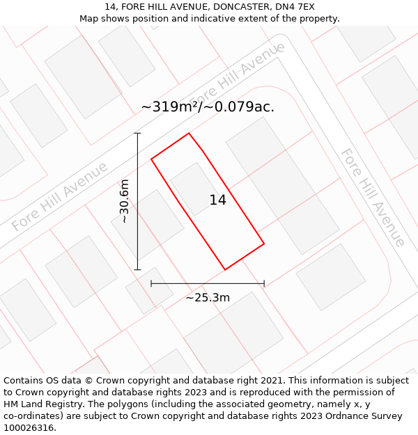 14, FORE HILL AVENUE, DONCASTER, DN4 7EX: Plot and title map