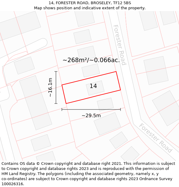 14, FORESTER ROAD, BROSELEY, TF12 5BS: Plot and title map