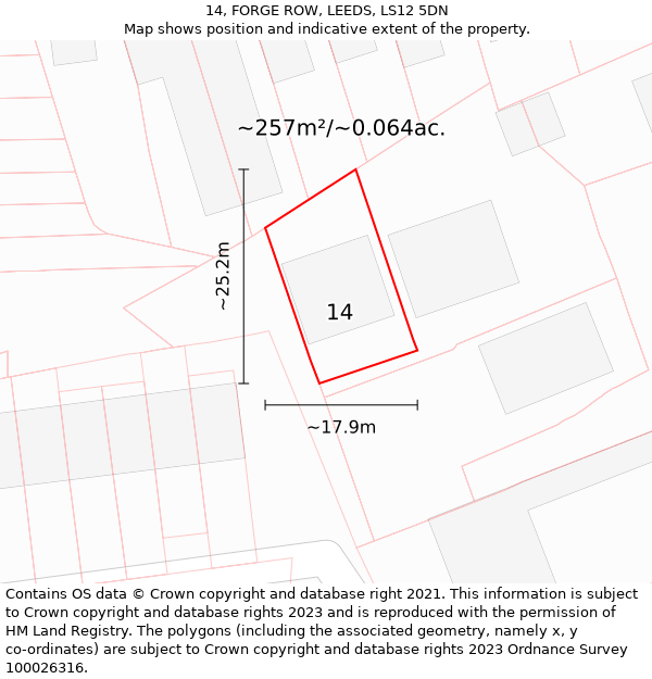 14, FORGE ROW, LEEDS, LS12 5DN: Plot and title map