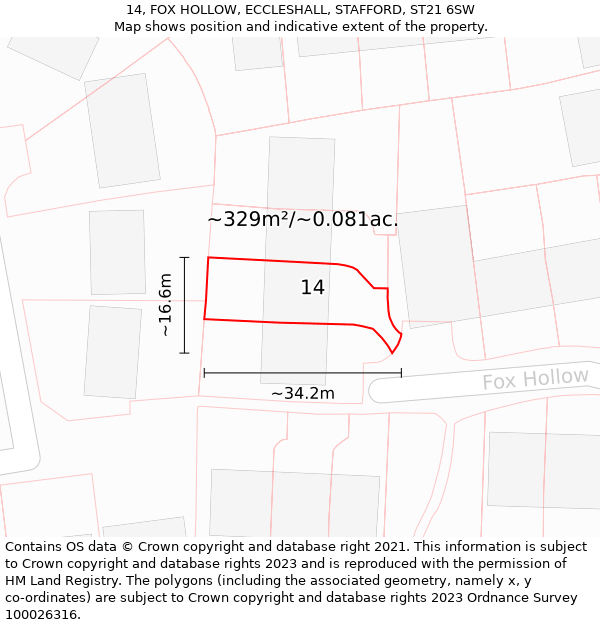 14, FOX HOLLOW, ECCLESHALL, STAFFORD, ST21 6SW: Plot and title map