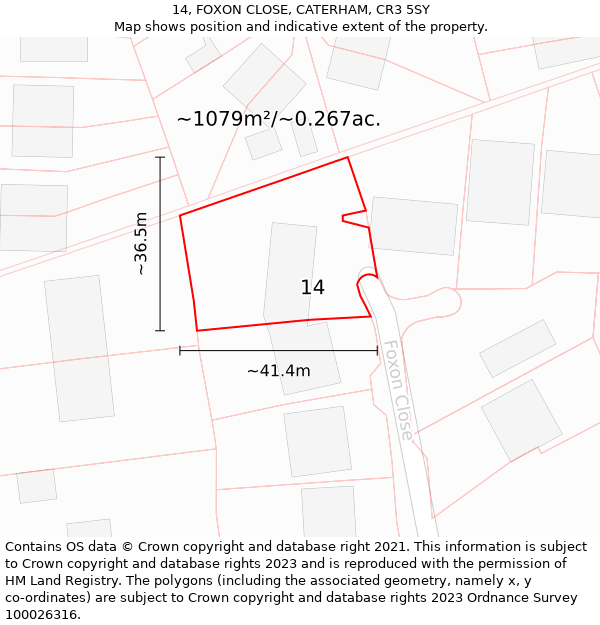 14, FOXON CLOSE, CATERHAM, CR3 5SY: Plot and title map