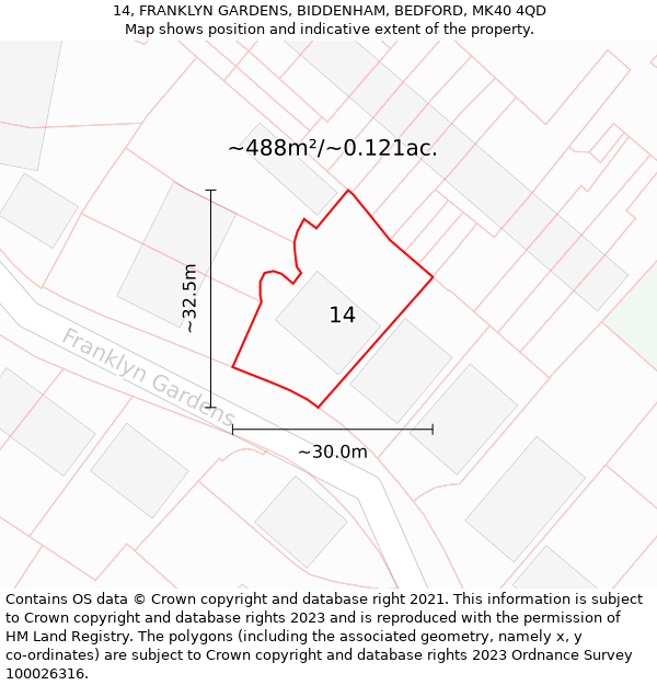 14, FRANKLYN GARDENS, BIDDENHAM, BEDFORD, MK40 4QD: Plot and title map