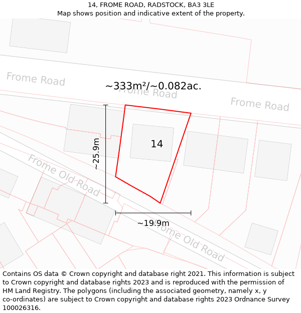 14, FROME ROAD, RADSTOCK, BA3 3LE: Plot and title map