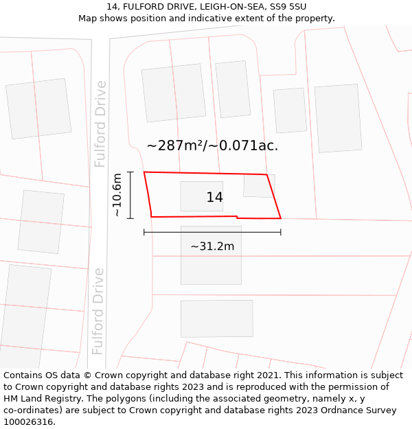 14, FULFORD DRIVE, LEIGH-ON-SEA, SS9 5SU: Plot and title map