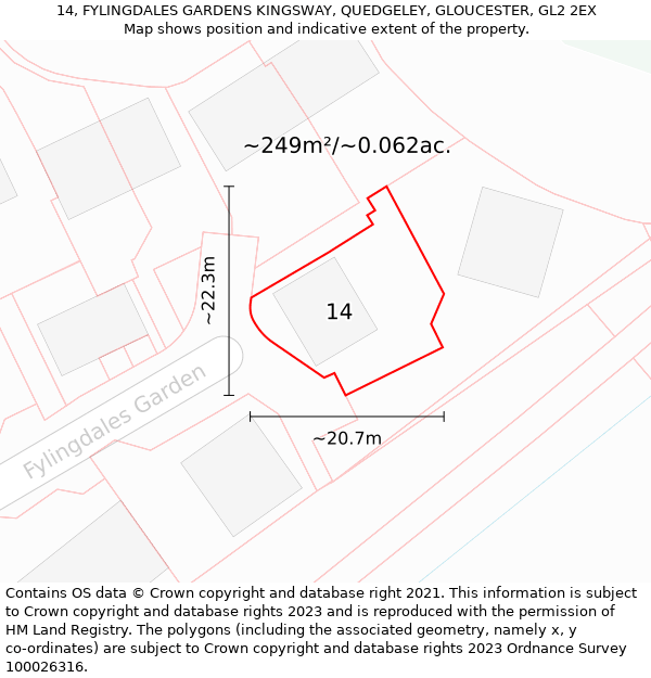 14, FYLINGDALES GARDENS KINGSWAY, QUEDGELEY, GLOUCESTER, GL2 2EX: Plot and title map