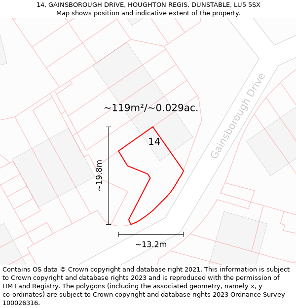 14, GAINSBOROUGH DRIVE, HOUGHTON REGIS, DUNSTABLE, LU5 5SX: Plot and title map