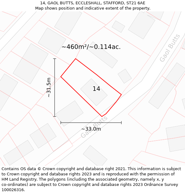 14, GAOL BUTTS, ECCLESHALL, STAFFORD, ST21 6AE: Plot and title map