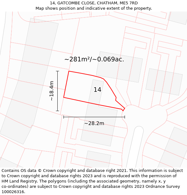 14, GATCOMBE CLOSE, CHATHAM, ME5 7RD: Plot and title map