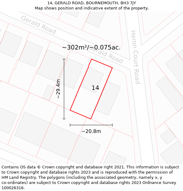 14, GERALD ROAD, BOURNEMOUTH, BH3 7JY: Plot and title map