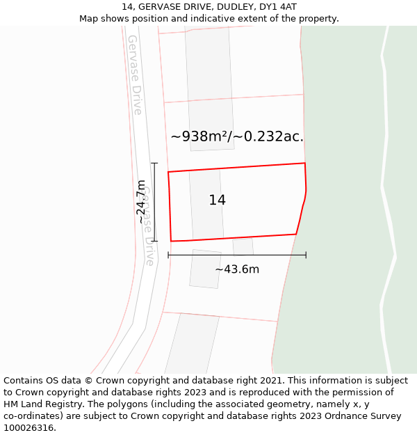 14, GERVASE DRIVE, DUDLEY, DY1 4AT: Plot and title map