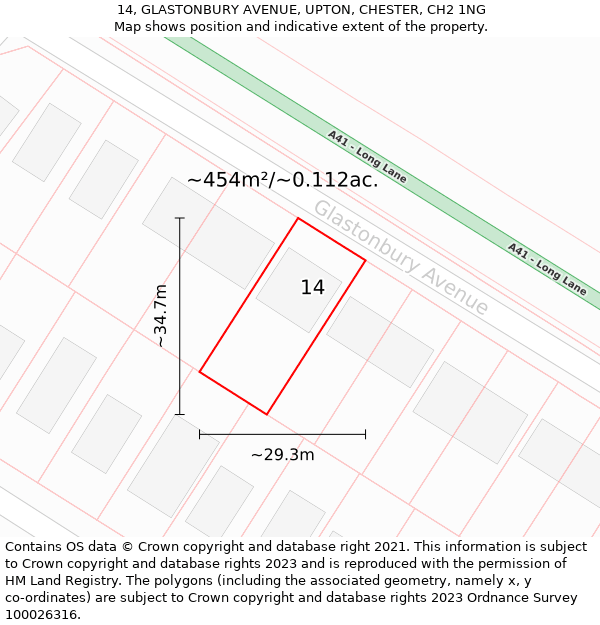 14, GLASTONBURY AVENUE, UPTON, CHESTER, CH2 1NG: Plot and title map