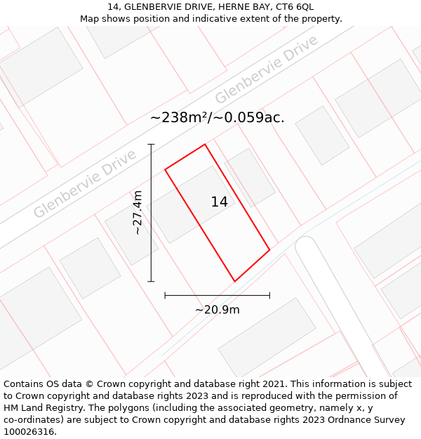 14, GLENBERVIE DRIVE, HERNE BAY, CT6 6QL: Plot and title map